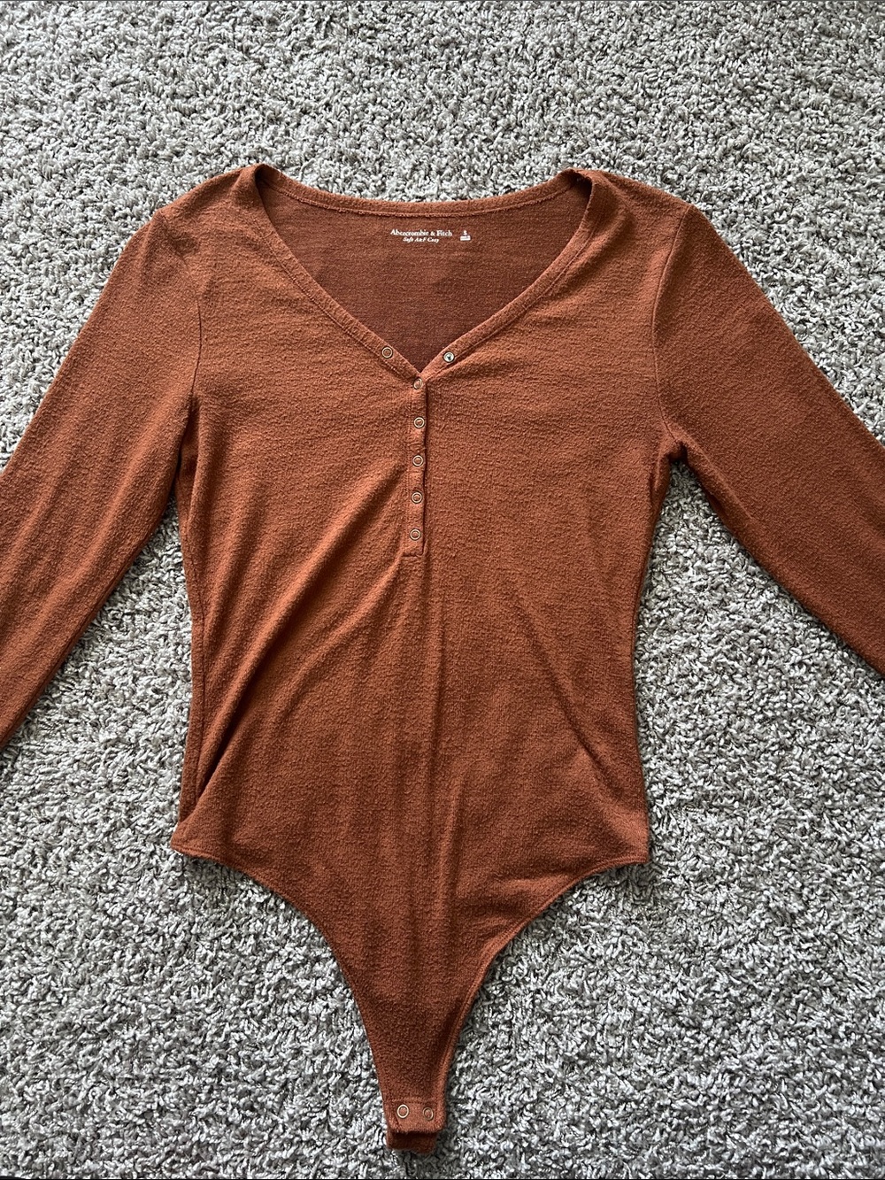 Abercrombie & Fitch Rust Brown Long-Sleeve V-Neck Henley Bodysuit